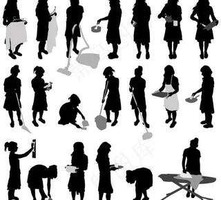 各种妇女做家务的剪影矢量素材