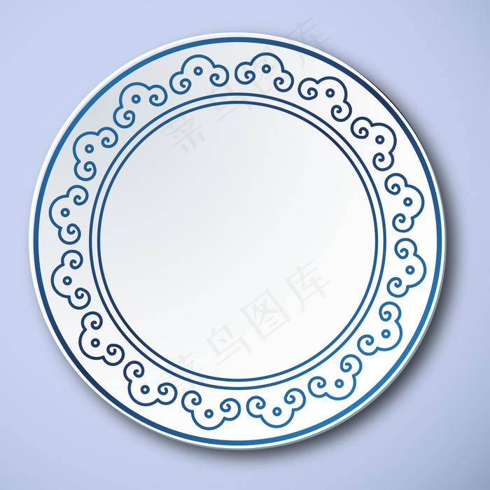 线条中式青花瓷花纹边盘子