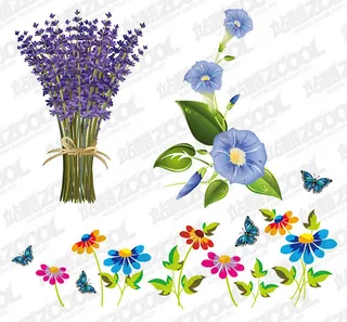 3个美丽的花朵矢量素材