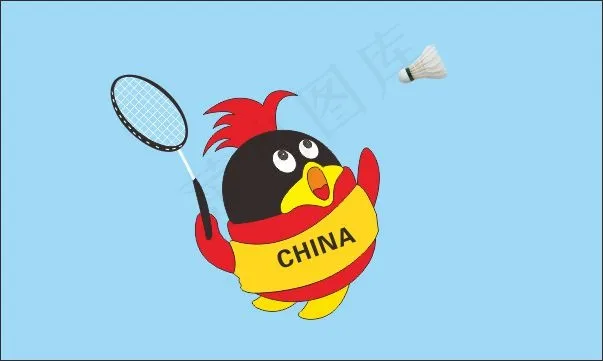 打羽毛球的QQ企鹅cdr矢量模版下载