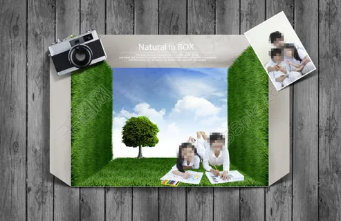 纸盒内趴在草地上的孩子 纸盒内趴在草地上的孩子