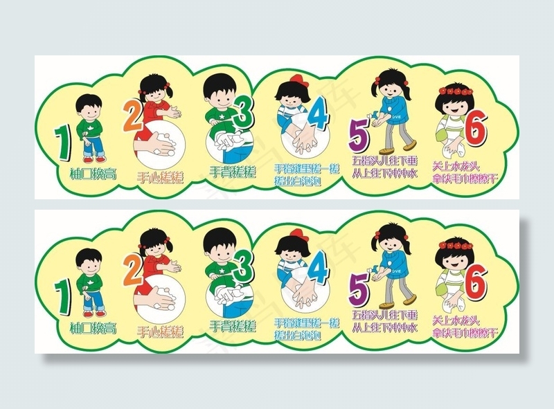 幼儿洗手流程图cdr矢量模版下载