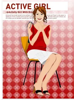 坐凳子上的时尚美女插画矢量人物矢量...