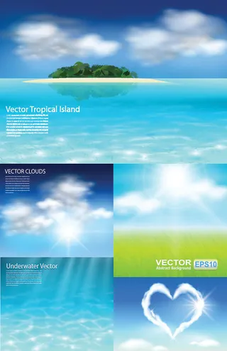 海边海滨蓝天心形背景素材