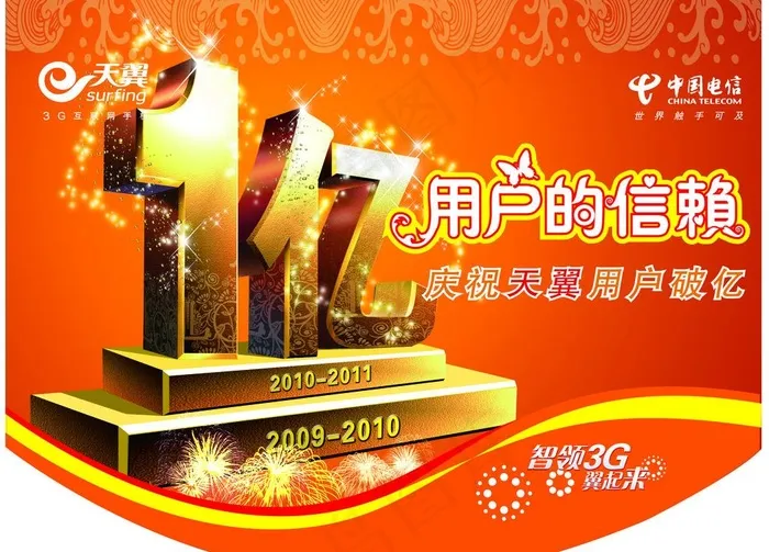 天翼用户过亿宣传吊旗图片(4567X3543(DPI:200))psd模版下载