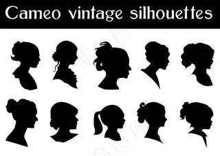 复古的妇女半身剪影矢量素材