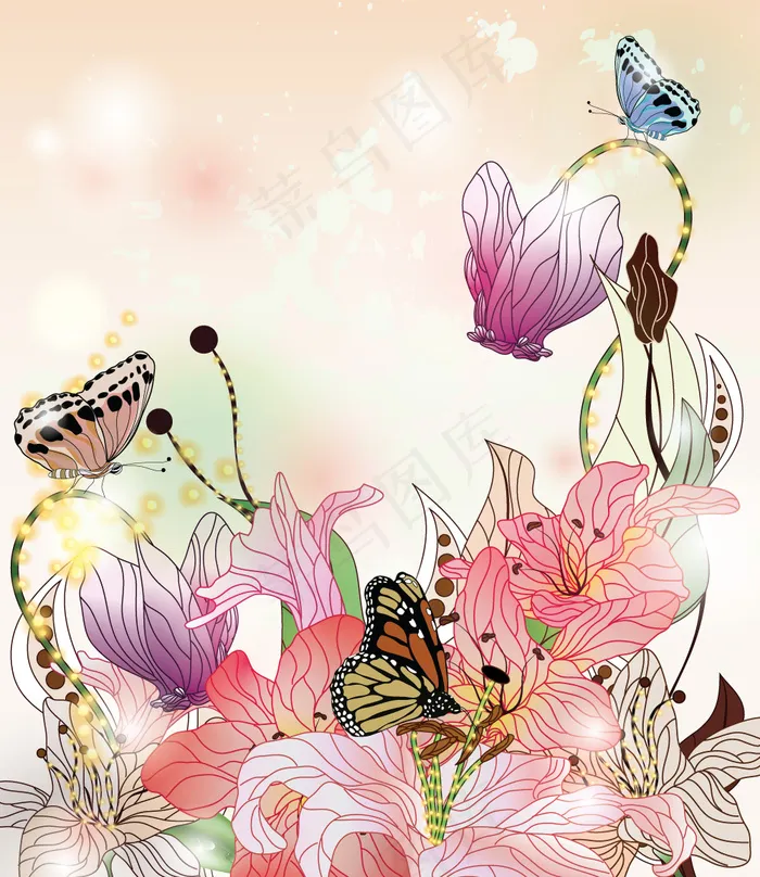 自然清新漂亮唯美花朵背景素材eps,ai矢量模版下载