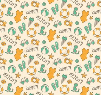 夏季度假元素无缝背景矢量图