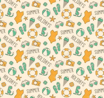 夏季度假元素无缝背景矢量图