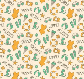 夏季度假元素无缝背景矢量图