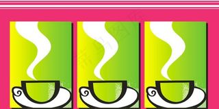 绿色 杯子 水杯 线条 抽象 无框...