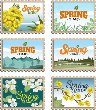 春季春天矢量元素邮票