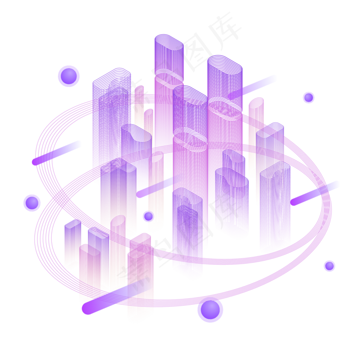 2.5D科技感线条立体未来城市可商用元素