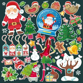 多可爱的圣诞主题矢量圣诞卡通表