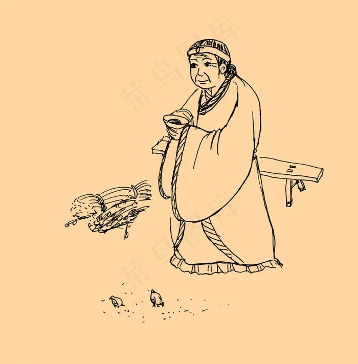 手绘线描古代人物图片psd模版下载