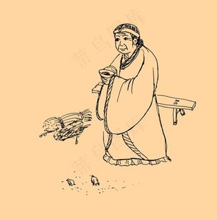 手绘线描古代人物图片