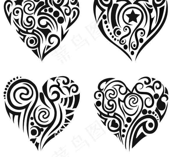 单色心形花纹矢量素材