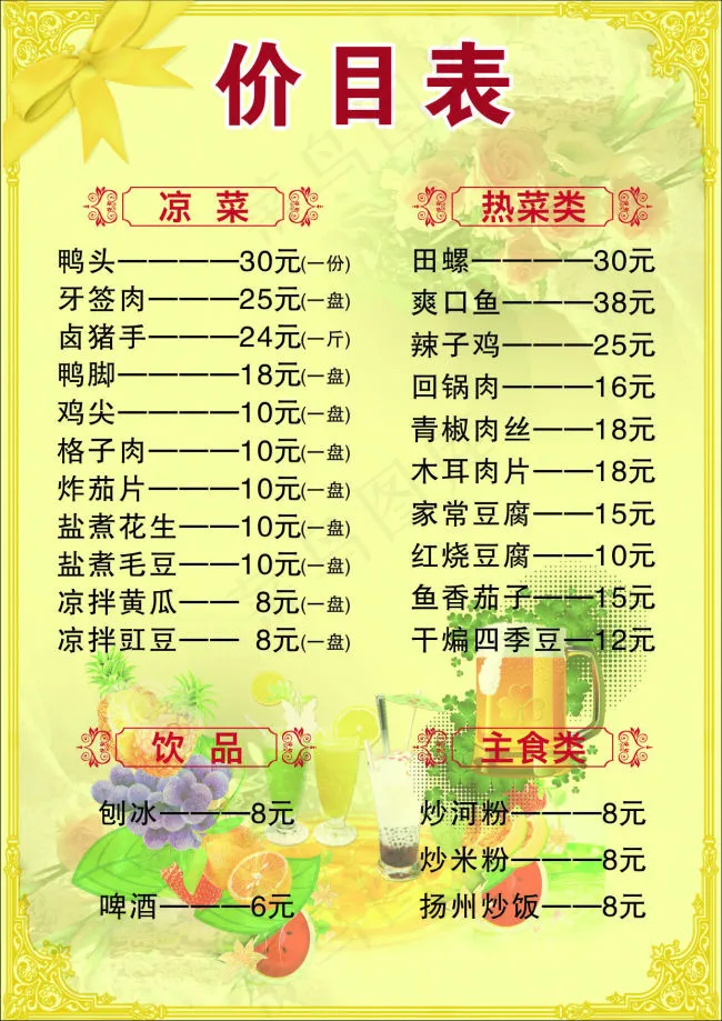 菜单素材模版背景cdr矢量图cdr矢量模版下载