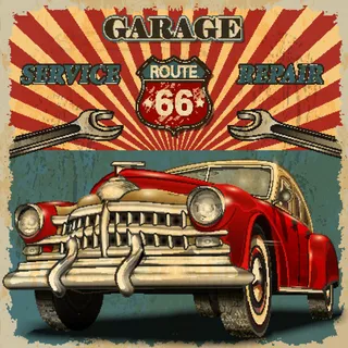 红色复古汽车维修海报设计图