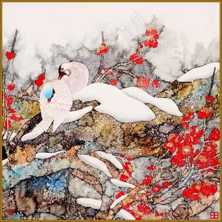 花开富贵喜上枝头工笔花鸟画