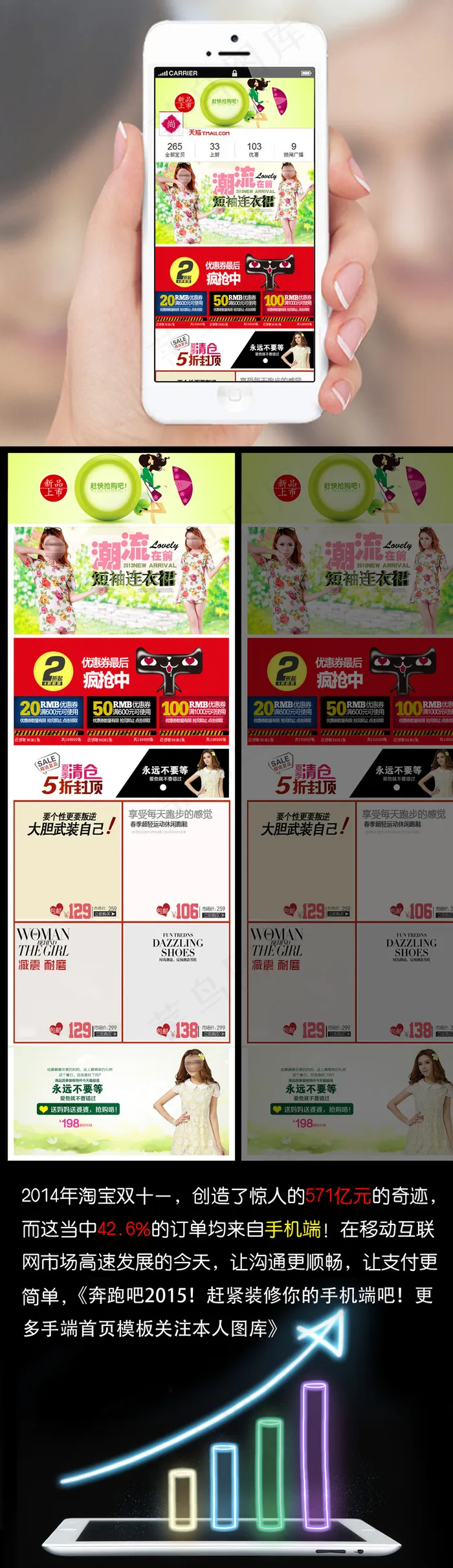 淘宝天猫女装手机端首页装修模板psd模版下载