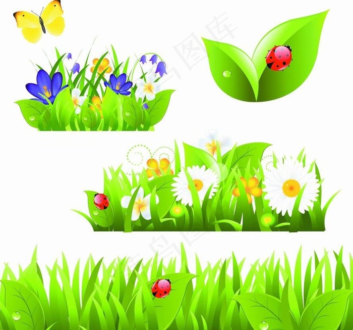 绿叶鲜花瓢虫蝴蝶 绿色生态环保图片eps,ai矢量模版下载
