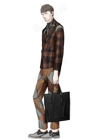 手绘插画时尚男模特png图片