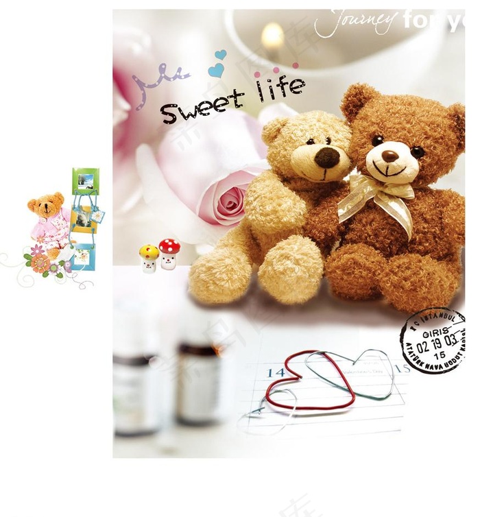 卡通熊玫瑰手提袋图片