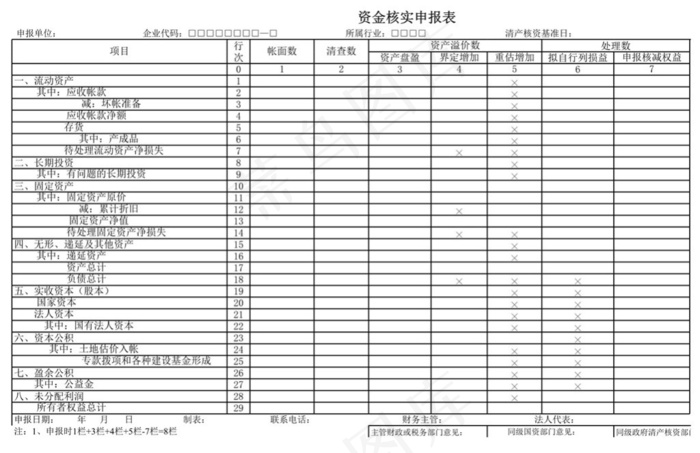 资金核实申报表