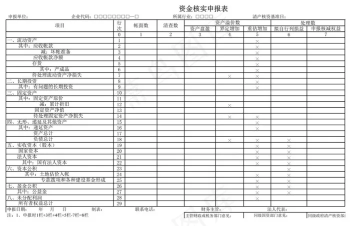 资金核实申报表