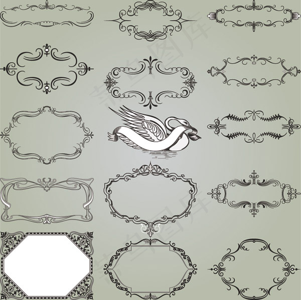 多个好看的花纹边框eps,ai矢量模版下载