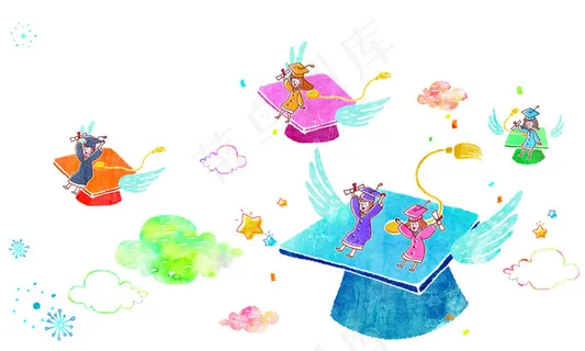 飞行在空中的学士帽 手绘彩铅效果P... 飞行在空中的学士帽 手绘彩铅效果P...