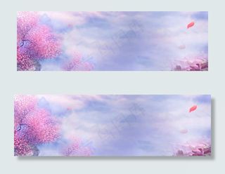 手绘场景古风水墨电商海报背景素材