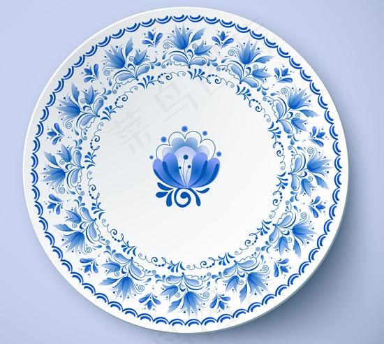 青花瓷盘矢量素材四