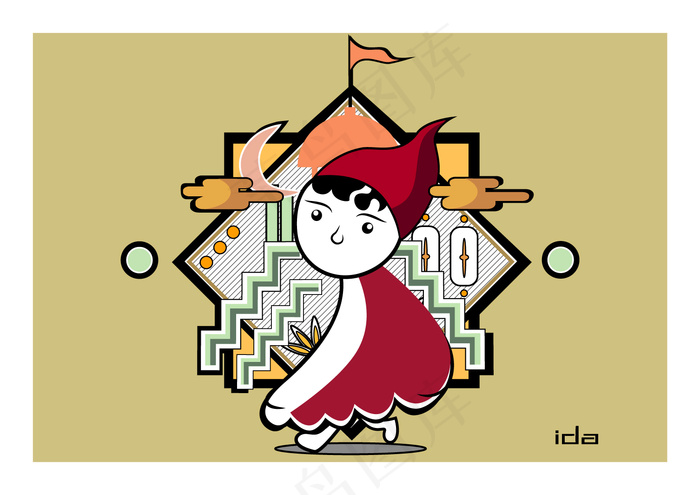 黄色扁平纪念碑谷插画