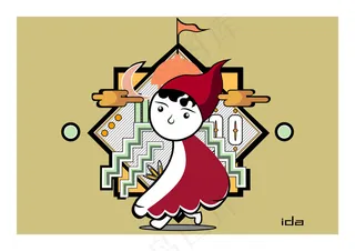 黄色扁平纪念碑谷插画