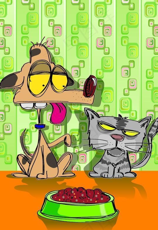 可爱的猫狗插画矢量素材图片eps,ai矢量模版下载