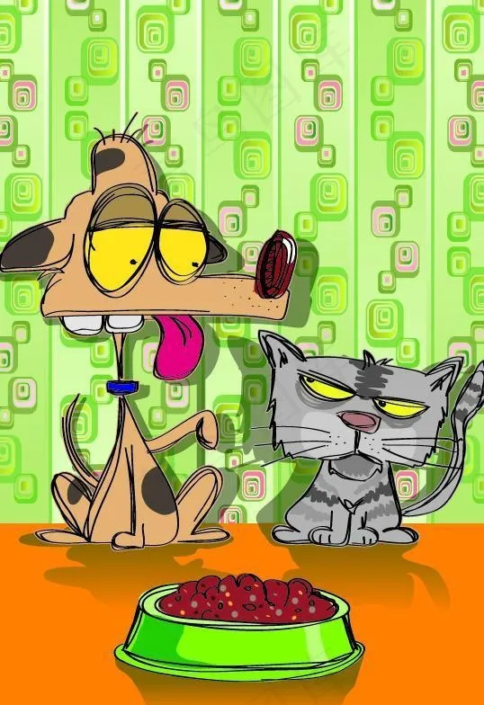 可爱的猫狗插画矢量素材图片eps,ai矢量模版下载