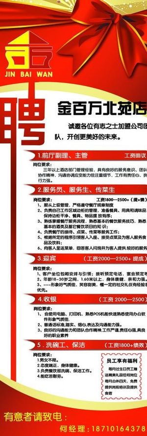 酒店招聘易拉宝图片