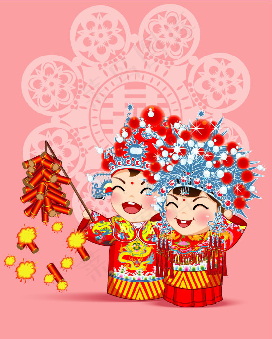 婚庆公仔ai矢量模版下载