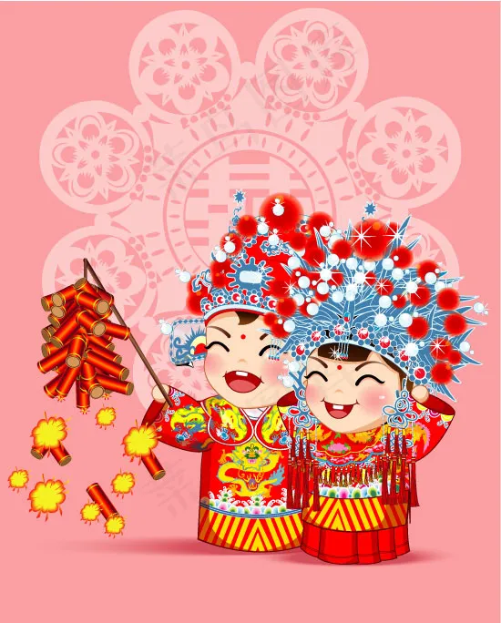 婚庆公仔ai矢量模版下载