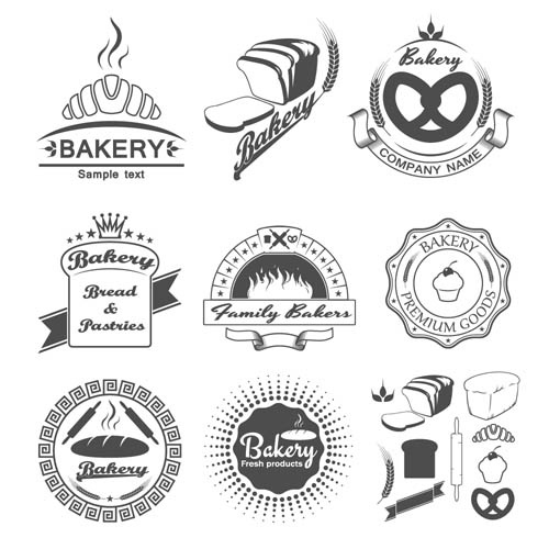 小麦面包烘培标签矢量设计