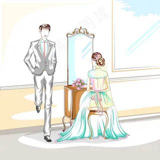 卡通手绘新人情侣插画矢量素材