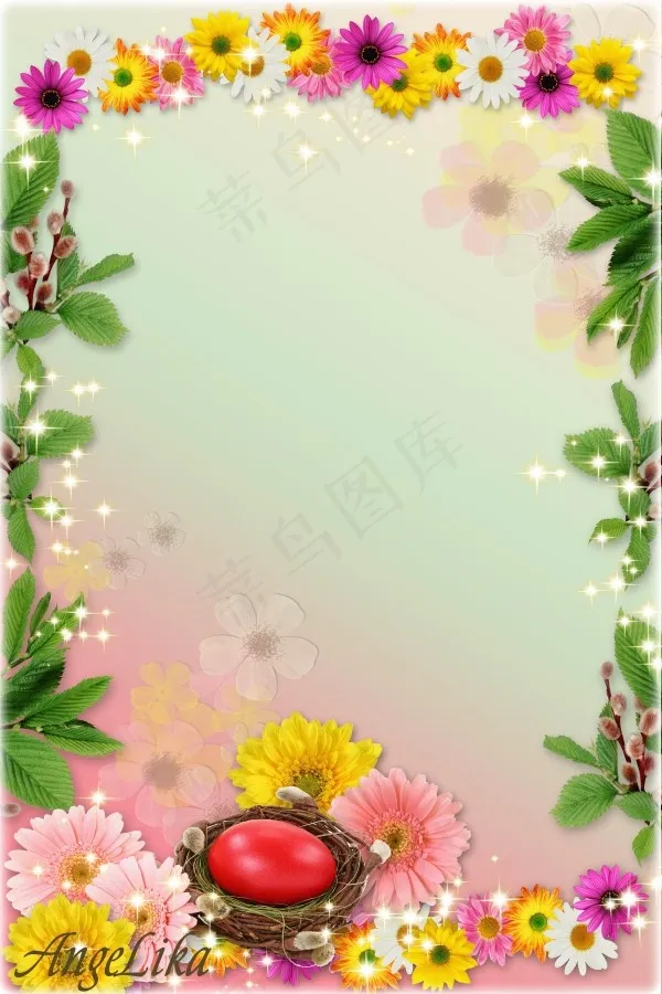 时尚花叶鲜花相框psd模版下载