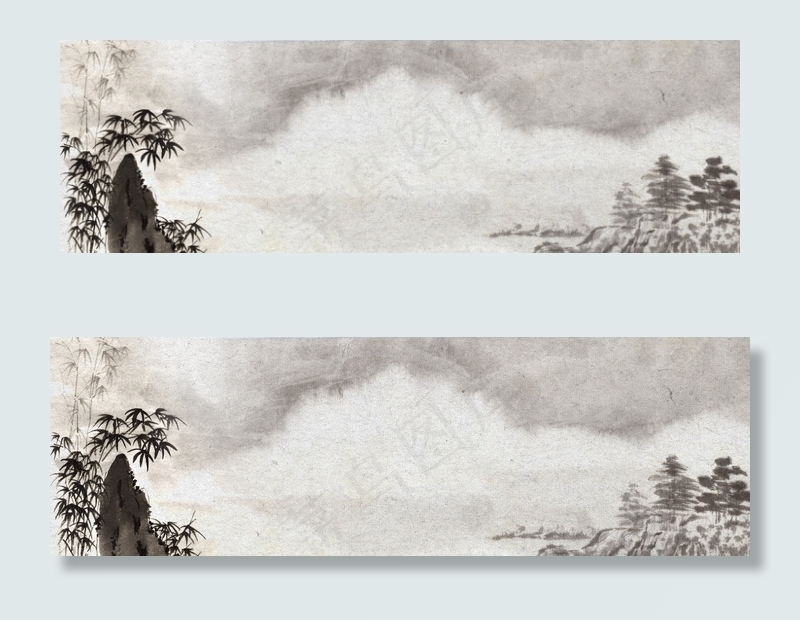 中国风水墨山水海报banner背景...