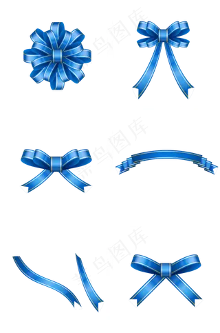 通用节日蓝色卡通手绘丝带,免抠元素