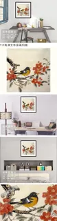 枝头春意花鸟工笔国画装饰无框画