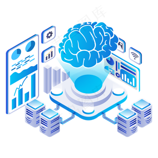 蓝色2.5D大脑科技感人工智能,免抠元素