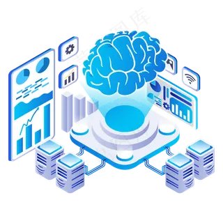 蓝色2.5D大脑科技感人工智能,免抠元素