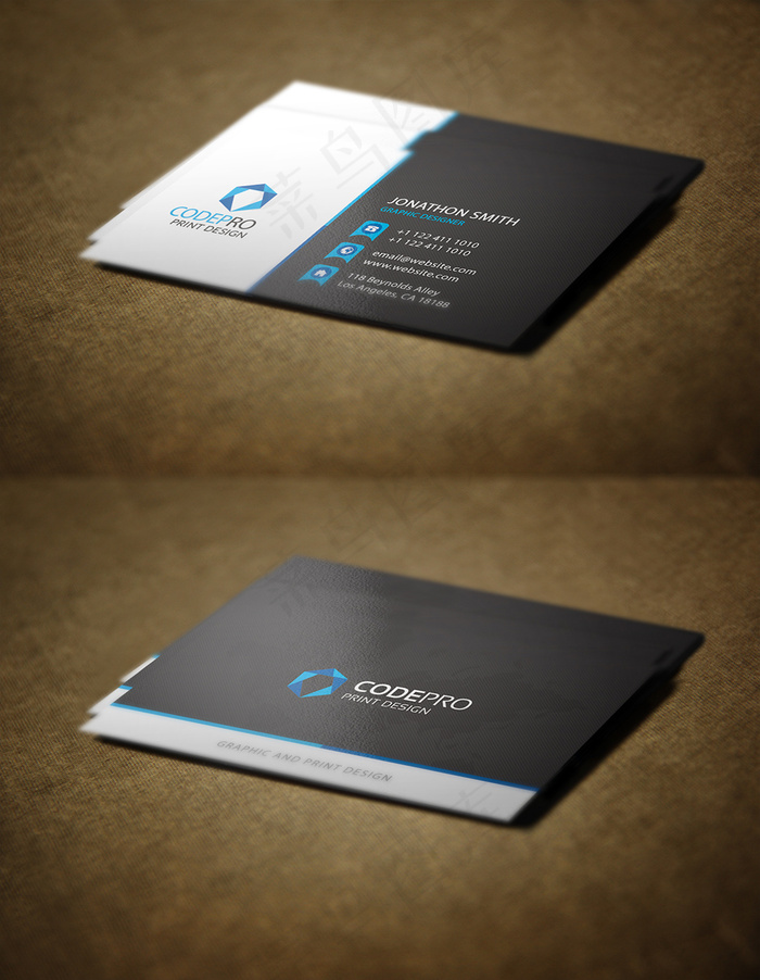 蓝色黑色大气名片模板